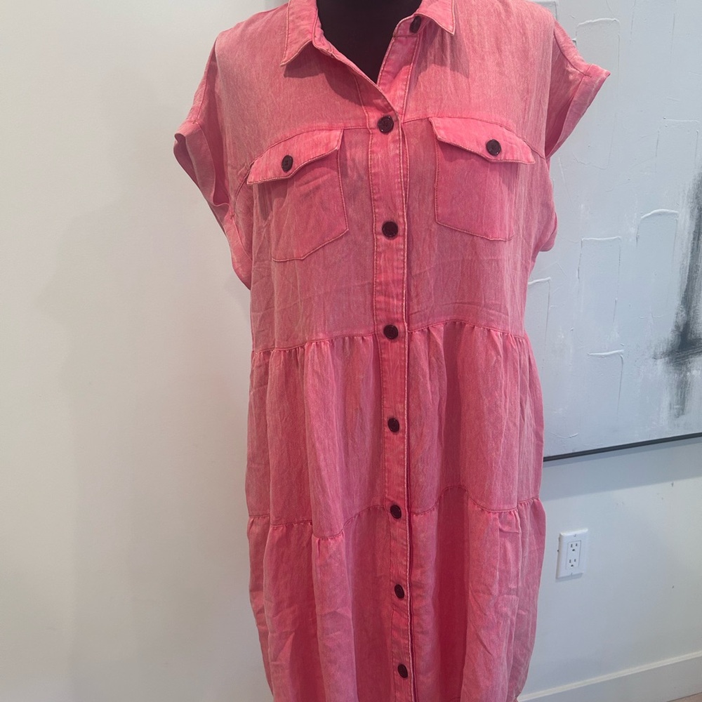 Umgee Pink Midi Dress with Button-Down Front